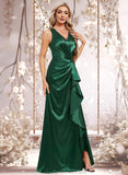 Callie Trumpet/Mermaid V-Neck Floor-Length Stretch Satin Bridesmaid Dress STAP0025812