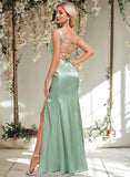 Lyla Trumpet/Mermaid Square Floor-Length Stretch Satin Bridesmaid Dress STAP0025784