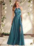 Jocelynn A-line Halter Floor-Length Stretch Satin Bridesmaid Dress STAP0025731