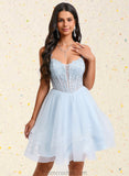 Kayla Ball-Gown/Princess Scoop Short Tulle Homecoming Dress With Appliques Lace STAP0025659