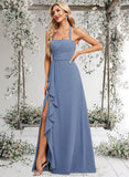 Elsa A-line Halter Floor-Length Chiffon Bridesmaid Dress STAP0025799