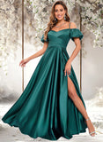 Madyson A-line Off the Shoulder Sweetheart Floor-Length Satin Prom Dresses STAP0025852