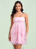 Marley A-line Straight Mini Lace Homecoming Dress With Bow Flower STAP0025670