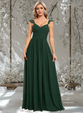 Kamora A-line V-Neck Floor-Length Chiffon Bridesmaid Dress With Ruffle STAP0025811