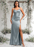 Danielle A-line V-Neck Floor-Length Stretch Satin Bridesmaid Dress STAP0025728