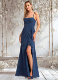 Jill A-line Square Floor-Length Chiffon Bridesmaid Dress With Ruffle STAP0025732