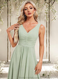 Destiney A-line V-Neck Asymmetrical Chiffon Bridesmaid Dress STAP0025809