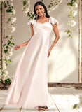 Aleena A-line V-Neck Floor-Length Stretch Satin Bridesmaid Dress With Bow STAP0025759