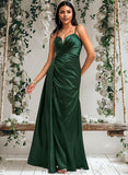 Delaney A-line V-Neck Floor-Length Stretch Satin Bridesmaid Dress STAP0025745