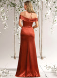 Abigayle A-line Off the Shoulder Floor-Length Stretch Satin Bridesmaid Dress STAP0025757