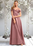 Yazmin A-line Cold Shoulder Floor-Length Satin Bridesmaid Dress STAP0025750