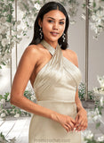 Marissa A-line Halter Floor-Length Stretch Satin Bridesmaid Dress STAP0025761