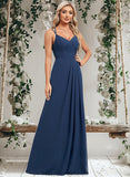 Lorelei A-line V-Neck Floor-Length Chiffon Bridesmaid Dress STAP0025803