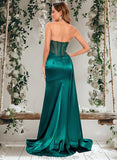 Aliyah Trumpet/Mermaid Straight Sweep Train Stretch Satin Prom Dresses With Pleated STAP0025849