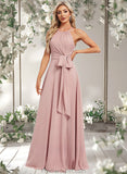 Logan A-line Halter Floor-Length Chiffon Bridesmaid Dress STAP0025821