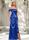 Roberta Trumpet/Mermaid Off the Shoulder Floor-Length Stretch Satin Bridesmaid Dress With Ruffle STAP0025800