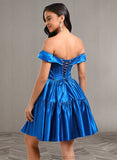 Emilie Ball-Gown/Princess Off the Shoulder Short Satin Homecoming Dress STAP0025680