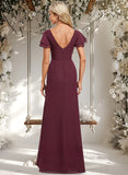 Janiya A-line Boat Neck Floor-Length Chiffon Bridesmaid Dress With Ruffle STAP0025827