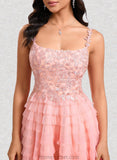 Leyla Ball-Gown/Princess Scoop Short Tulle Lace Homecoming Dress With Ruffle STAP0025676