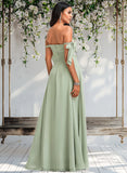 Fatima A-line Cowl Floor-Length Chiffon Bridesmaid Dress With Bow STAP0025738