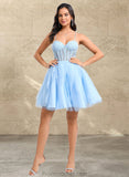 Sanaa Ball-Gown/Princess Sweetheart Short Lace Tulle Homecoming Dress With Ruffle STAP0025707