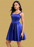 Scarlet A-line Square Short Satin Homecoming Dress With Bow STAP0025672