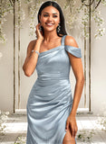 Sarai A-line One Shoulder Floor-Length Stretch Satin Bridesmaid Dress STAP0025725