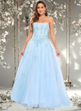 Jaylen Ball-Gown/Princess Straight Sweep Train Tulle Prom Dresses With Sequins Appliques Lace STAP0025864