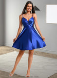 Edith A-line V-Neck Short Stretch Satin Homecoming Dress With Pleated STAP0025705