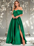 Giana Ball-Gown/Princess Off the Shoulder Floor-Length Satin Prom Dresses STAP0025871