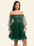 Ryann A-line Off the Shoulder Short Tulle Homecoming Dress With Sequins Appliques Lace STAP0025663