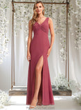 Nola A-line V-Neck Floor-Length Chiffon Bridesmaid Dress STAP0025753