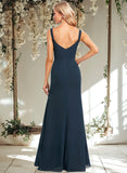 Aliyah Trumpet/Mermaid V-Neck Floor-Length Chiffon Prom Dresses With Ruffle STAP0025873