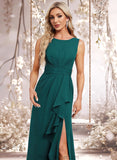 Jocelynn A-line Scoop Floor-Length Chiffon Bridesmaid Dress With Ruffle STAP0025814