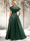 Carlee A-line Scoop Floor-Length Stretch Satin Bridesmaid Dress With Ruffle STAP0025770