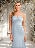 Uerica A-line V-Neck Floor-Length Satin Bridesmaid Dress STAP0025724