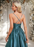 Shannon A-line V-Neck Floor-Length Stretch Satin Bridesmaid Dress STAP0025786