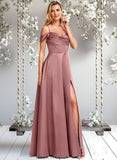 Yazmin A-line Cold Shoulder Floor-Length Satin Bridesmaid Dress STAP0025750