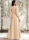 Leanna A-line V-Neck Floor-Length Chiffon Bridesmaid Dress STAP0025763