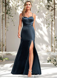 Ayana A-line V-Neck Floor-Length Stretch Satin Bridesmaid Dress STAP0025734