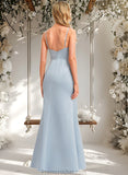 Uerica A-line V-Neck Floor-Length Satin Bridesmaid Dress STAP0025724