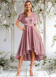 Kassidy A-line V-Neck Asymmetrical Stretch Satin Bridesmaid Dress STAP0025752