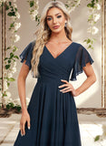 Jenna A-line V-Neck Asymmetrical Chiffon Bridesmaid Dress With Ruffle STAP0025804