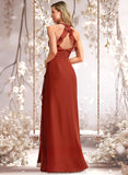 Seraphina A-line V-Neck Floor-Length Chiffon Bridesmaid Dress With Ruffle STAP0025754