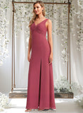 Nola A-line V-Neck Floor-Length Chiffon Bridesmaid Dress STAP0025753