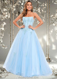 Jaylen Ball-Gown/Princess Straight Sweep Train Tulle Prom Dresses With Sequins Appliques Lace STAP0025864