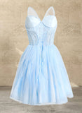 Sanaa Ball-Gown/Princess Sweetheart Short Lace Tulle Homecoming Dress With Ruffle STAP0025707