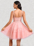 Leyla Ball-Gown/Princess Scoop Short Tulle Lace Homecoming Dress With Ruffle STAP0025676