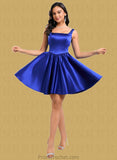 Scarlet A-line Square Short Satin Homecoming Dress With Bow STAP0025672