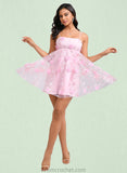 Marley A-line Straight Mini Lace Homecoming Dress With Bow Flower STAP0025670